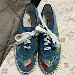 Sebastino woman’s denim sneaker with embroidered fish